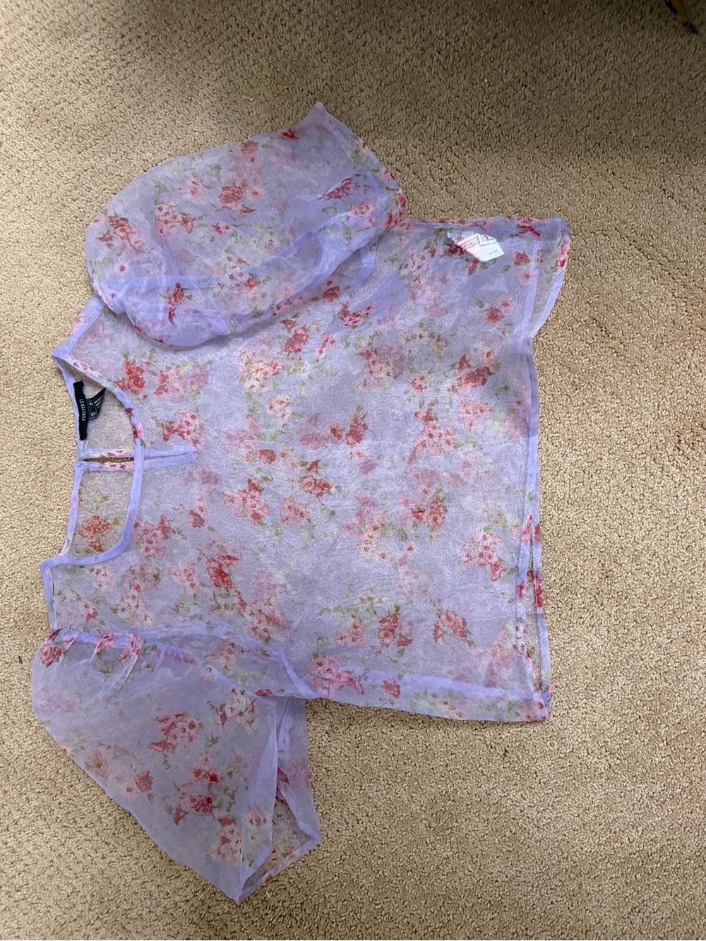 Forever 21 Delicate Lavender Floral Puff-Sleeve Top - Women’s